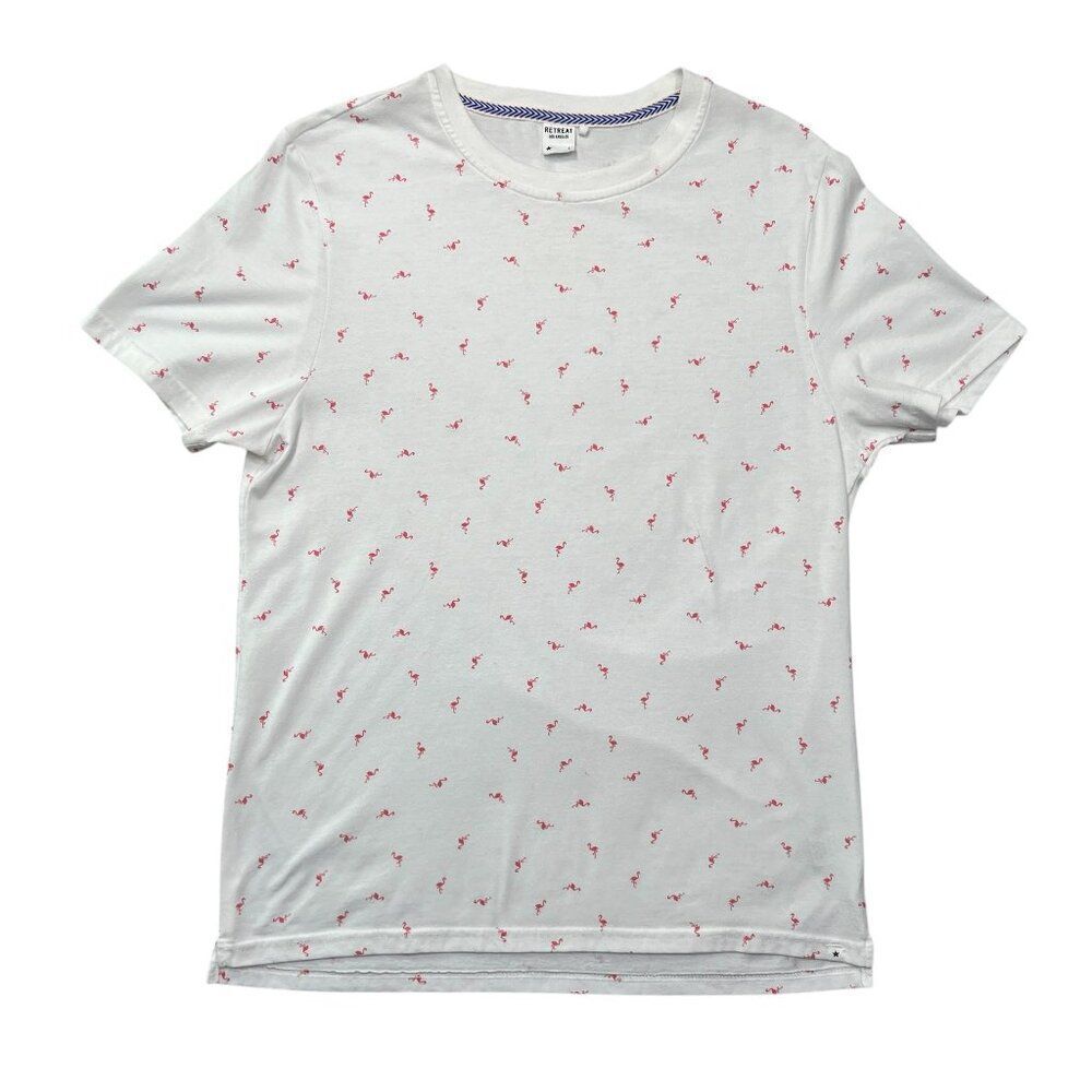 Retreat Los Angeles Shirt Men's Size Large White Pink Flamingo Print Tee T-Shirt